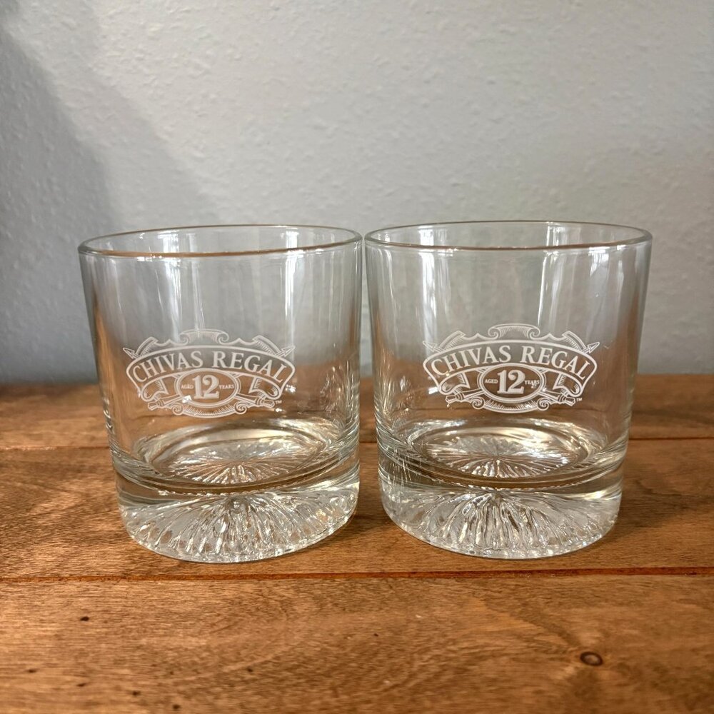 Chivas Regal Lowball Glass Set of 2 Whiskey Cocktail Glasses 12 Years Aged